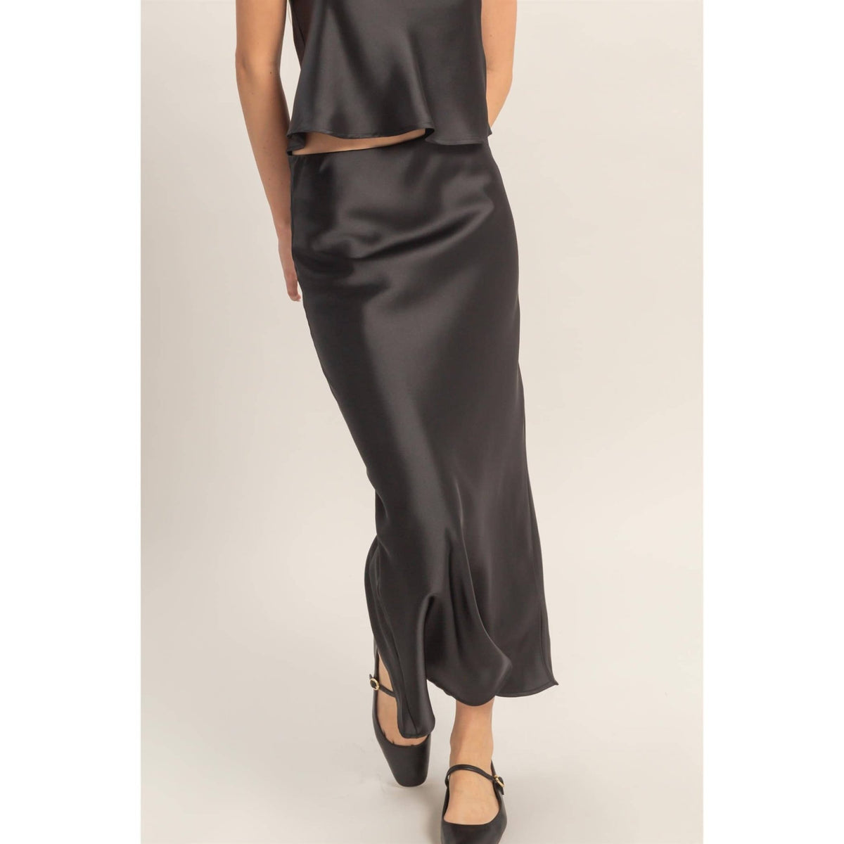 Black Satin Midi Skirt | HYFVE