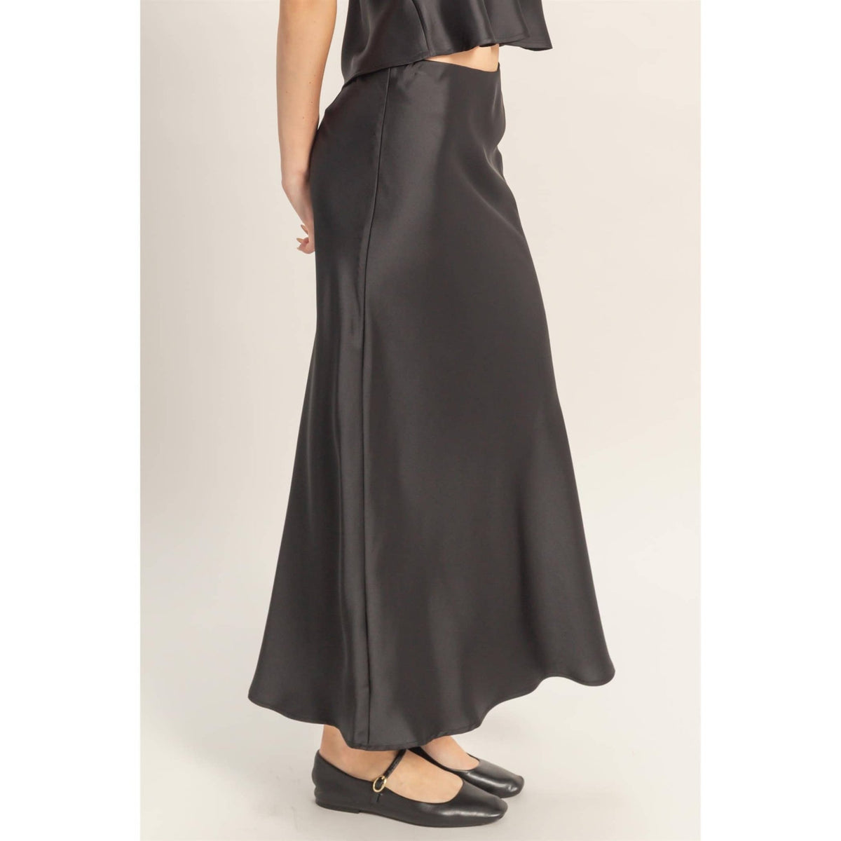 Black Satin Midi Skirt | HYFVE
