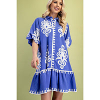Blue and White Floral Print Mini Dress | STYLE USA