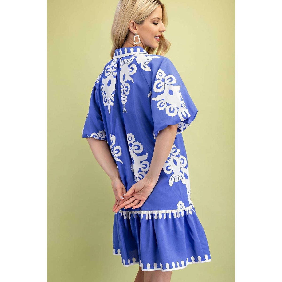 Blue and White Floral Print Mini Dress | STYLE USA