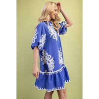 Blue and White Floral Print Mini Dress | STYLE USA