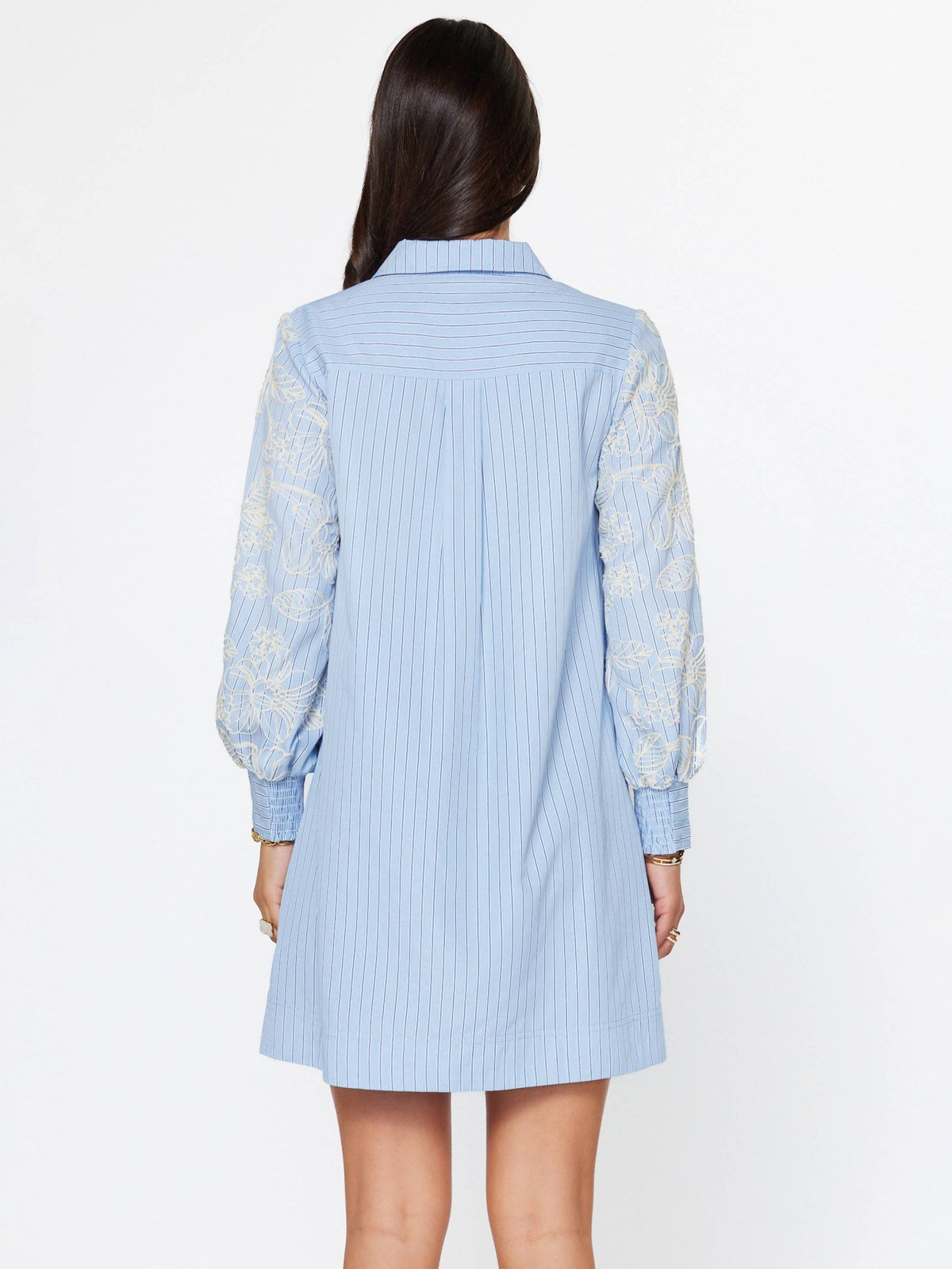 Blue Embroidered Sleeve Striped Shift Dress | Current Air