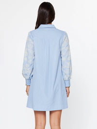 Blue Embroidered Sleeve Striped Shift Dress | Current Air