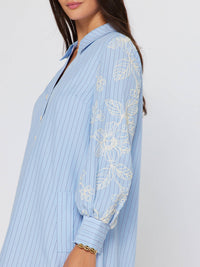 Blue Embroidered Sleeve Striped Shift Dress | Current Air