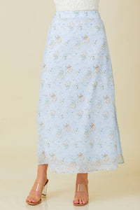 Blue Floral Chiffon Maxi Skirt | Baevely by Wellmade USA