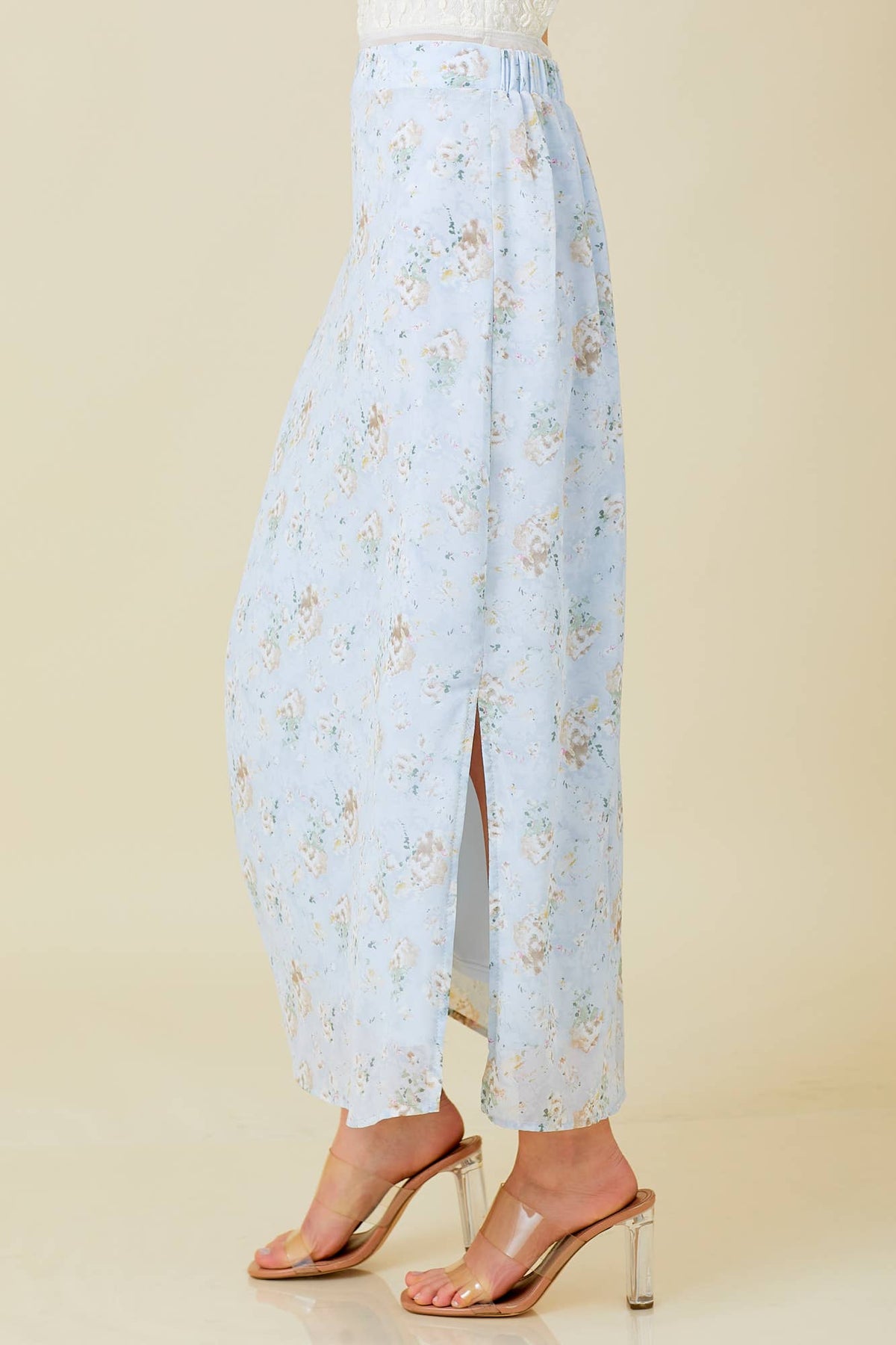 Blue Floral Chiffon Maxi Skirt | Baevely by Wellmade USA