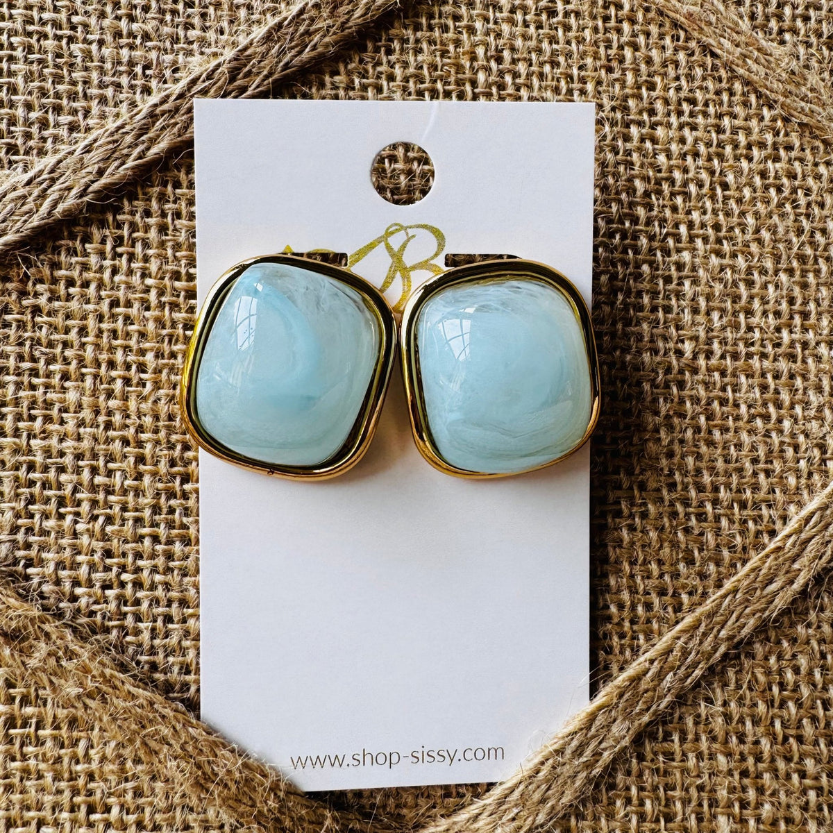 Blue Marbled Dome and Gold Post Earrings | Kym Imports