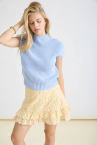 Blue Mock Neck Short Sleeve Sweater Top | The Workshop Studio
