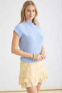 Blue Mock Neck Short Sleeve Sweater Top | The Workshop Studio