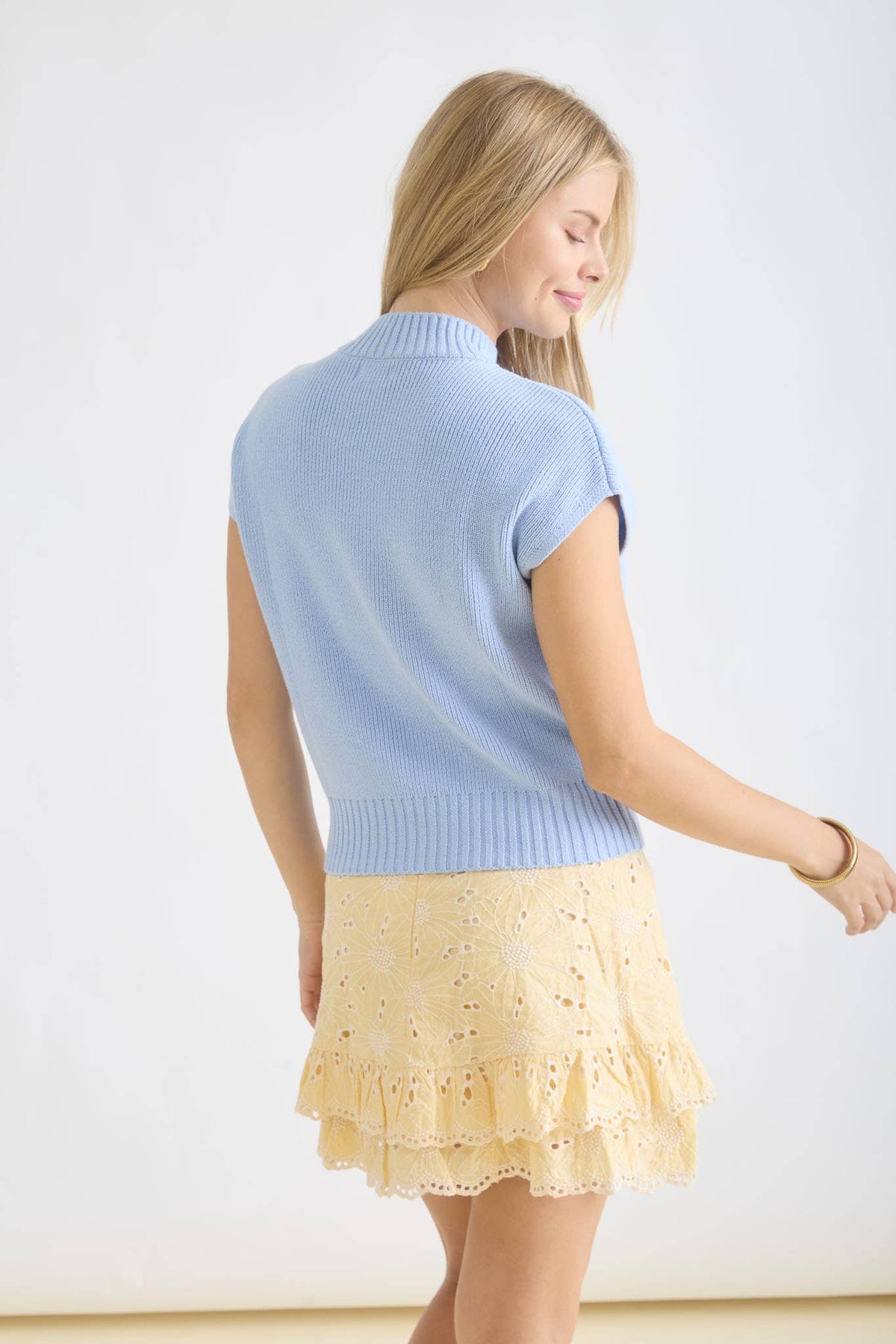 Blue Mock Neck Short Sleeve Sweater Top | The Workshop Studio