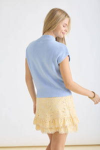 Blue Mock Neck Short Sleeve Sweater Top | The Workshop Studio