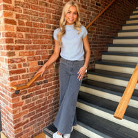 Blue Mock Neck Short Sleeve Sweater Top | The Workshop Studio