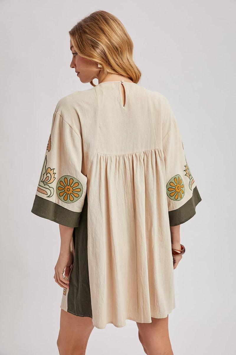 Buy BOHO OLIVE GREEN AND TAUPE EMBROIDERED BABYDOLL DRESS Online | Sissy  Boutique