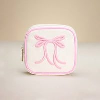 Bow Embroidered Square Canvas Pouch Bag / Organizer | Sensibling Corp.