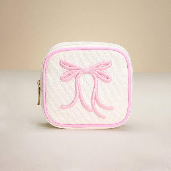 Bow Embroidered Square Canvas Pouch Bag / Organizer | Sensibling Corp.