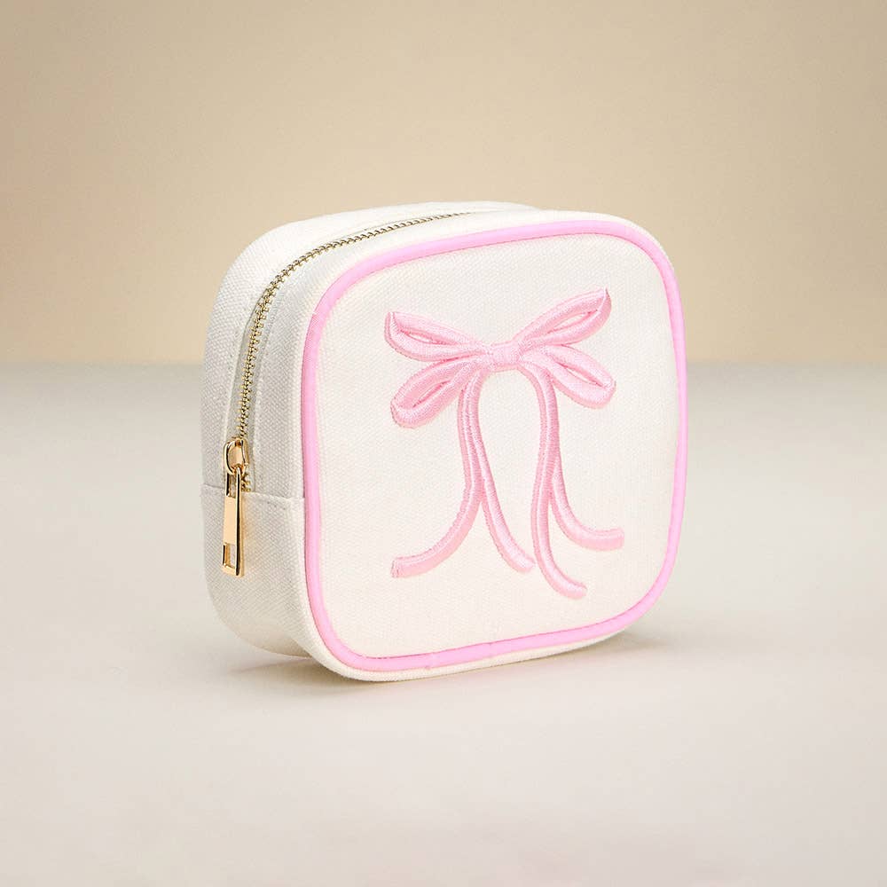 Bow Embroidered Square Canvas Pouch Bag / Organizer | Sensibling Corp.