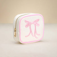Bow Embroidered Square Canvas Pouch Bag / Organizer | Sensibling Corp.