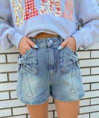 Bow Ribbon Knot Pocket Denim Shorts | So Me