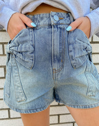 Bow Ribbon Knot Pocket Denim Shorts | So Me
