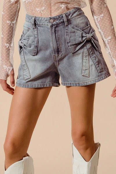 Bow Ribbon Knot Pocket Denim Shorts | So Me