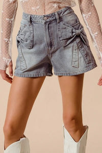 Bow Ribbon Knot Pocket Denim Shorts | So Me
