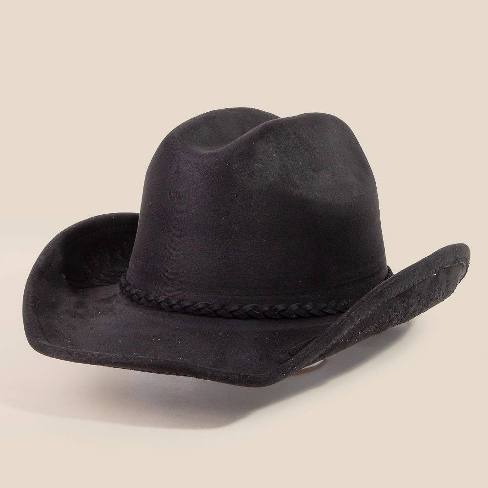 Braided Strap Embroidered Faux Suede Cowboy Hat | Anarchy Street