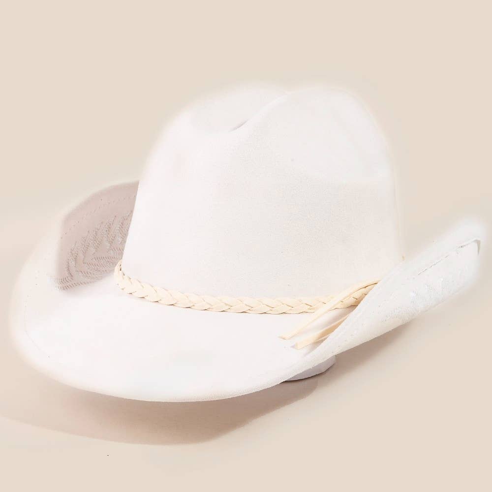 Braided Strap Embroidered Faux Suede Cowboy Hat | Anarchy Street