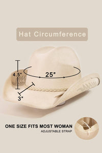 Braided Strap Embroidered Faux Suede Cowboy Hat | Anarchy Street