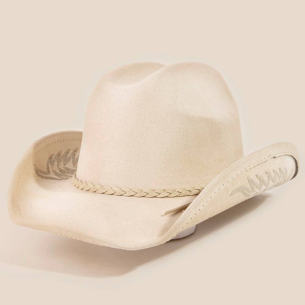 Braided Strap Embroidered Faux Suede Cowboy Hat | Anarchy Street