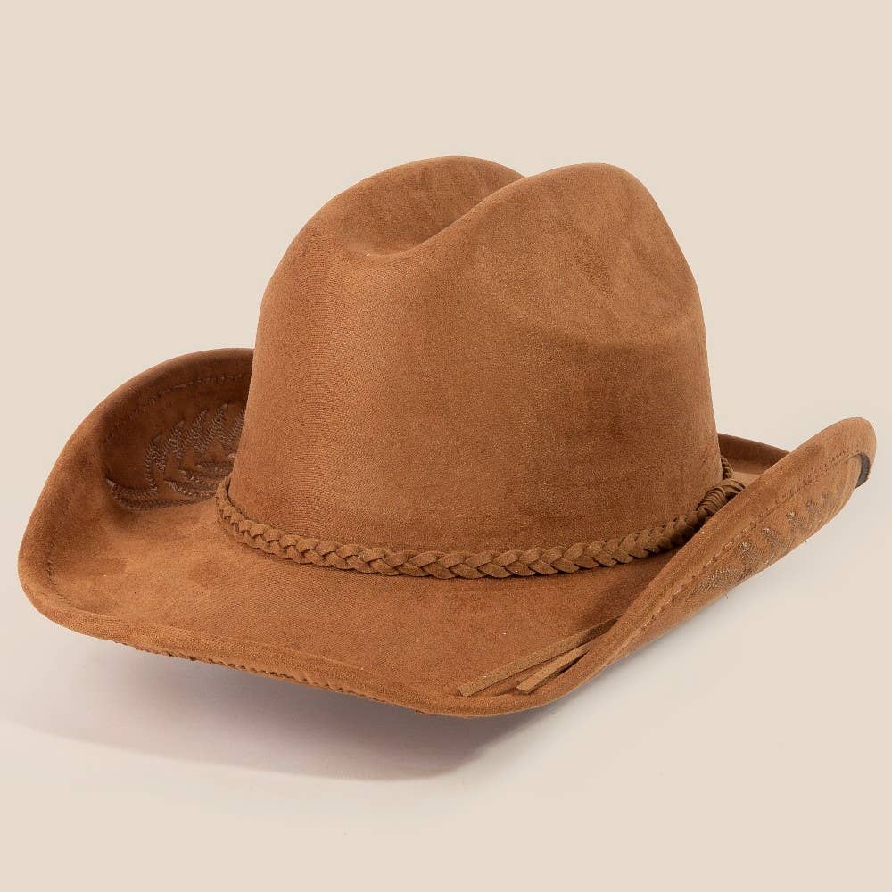 Braided Strap Embroidered Faux Suede Cowboy Hat | Anarchy Street