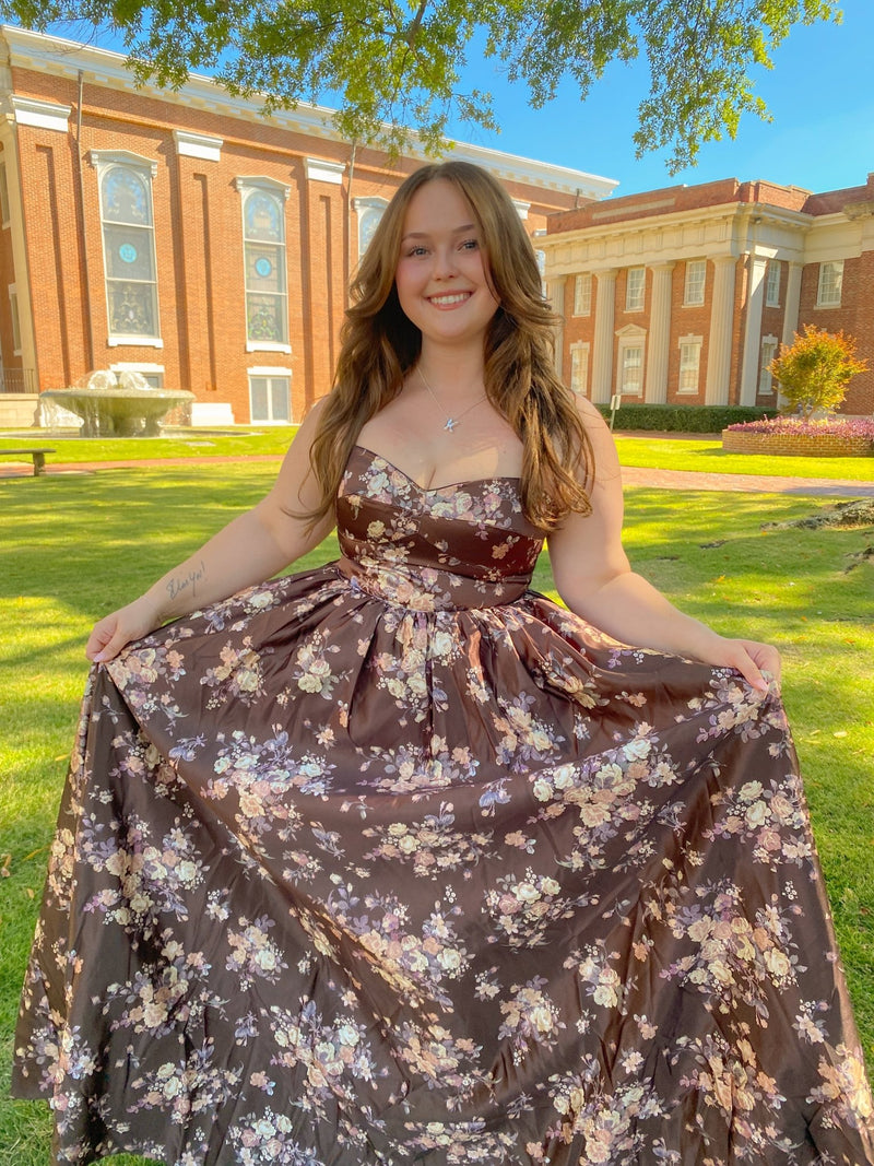 brown spaghetti strap dress Chocolate pleated maxi dress, Garden of Eden XS / 2 / birthday dresses Honey Chocolate Maxi Dress -