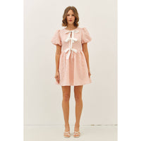 BUBBLE TEXTURED BOW TIE FRONT MINI DRESS | idem ditto