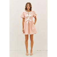 BUBBLE TEXTURED BOW TIE FRONT MINI DRESS | idem ditto
