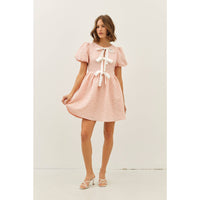 BUBBLE TEXTURED BOW TIE FRONT MINI DRESS | idem ditto