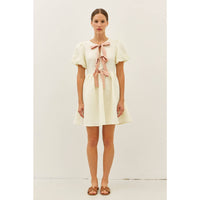 BUBBLE TEXTURED BOW TIE FRONT MINI DRESS | idem ditto
