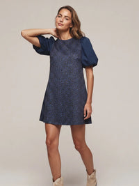 Aegean Wild Navy Leopard Print Puff Sleeve Mini Dress | Meetmeinsantorini