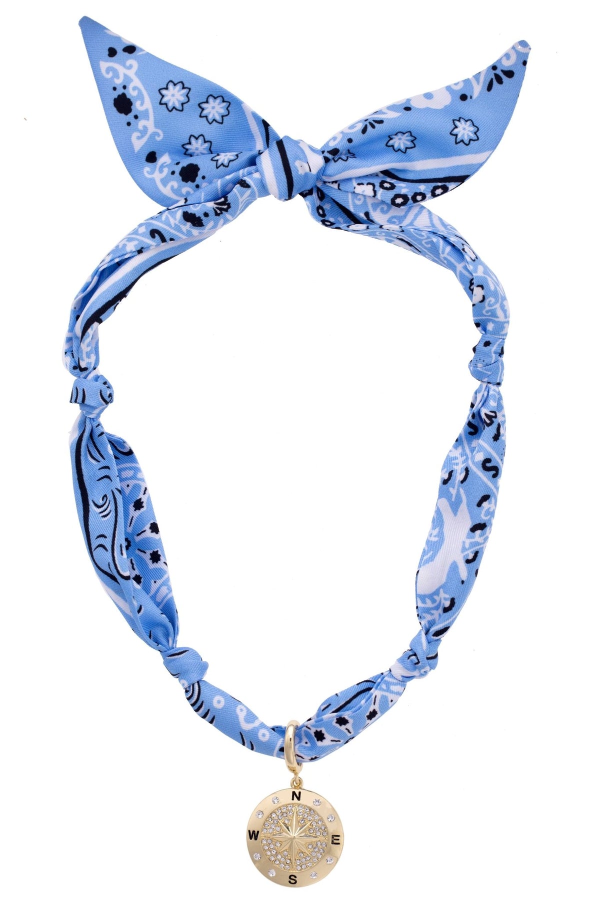 Calista Pave Compass Scarf Necklace in Blue/White | Canvas Style