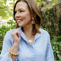 Candace Coin Cross Pearl Drop Earrings in Worn Gold | Canvas Style