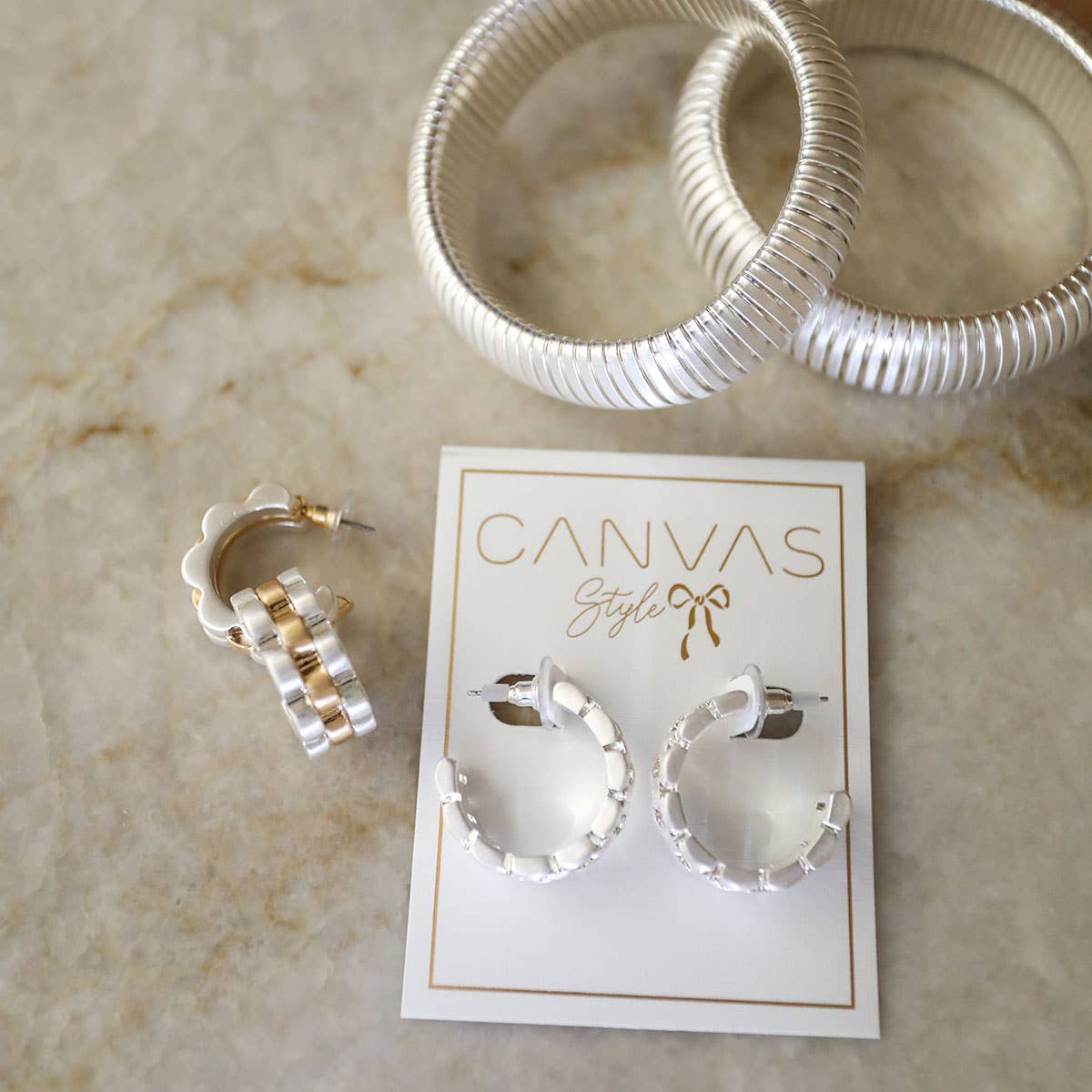 Carter Watchband Open Hoop Earrings in Satin Silver | Canvas Style