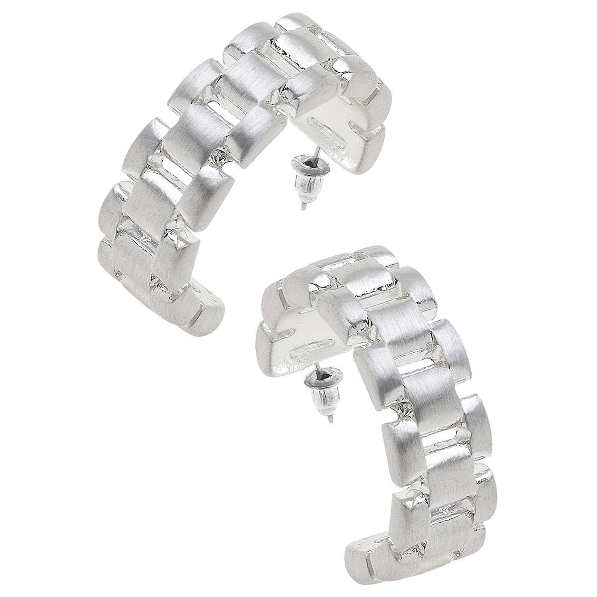 Carter Watchband Open Hoop Earrings in Satin Silver | Canvas Style