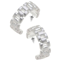 Carter Watchband Open Hoop Earrings in Satin Silver | Canvas Style