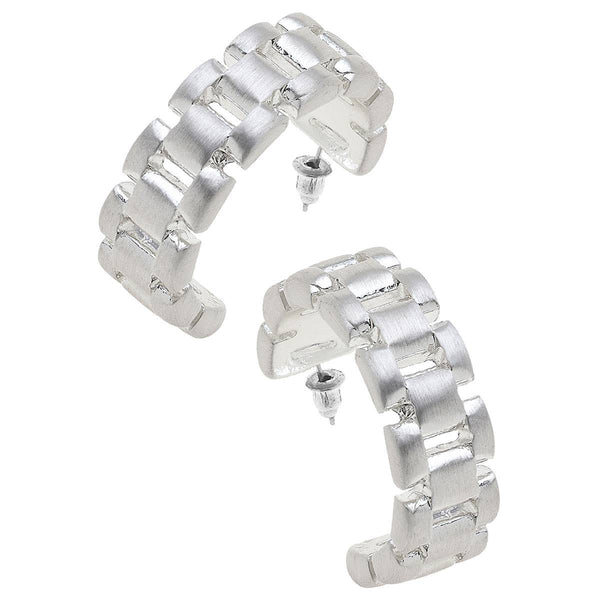Carter Watchband Open Hoop Earrings in Satin Silver | Canvas Style