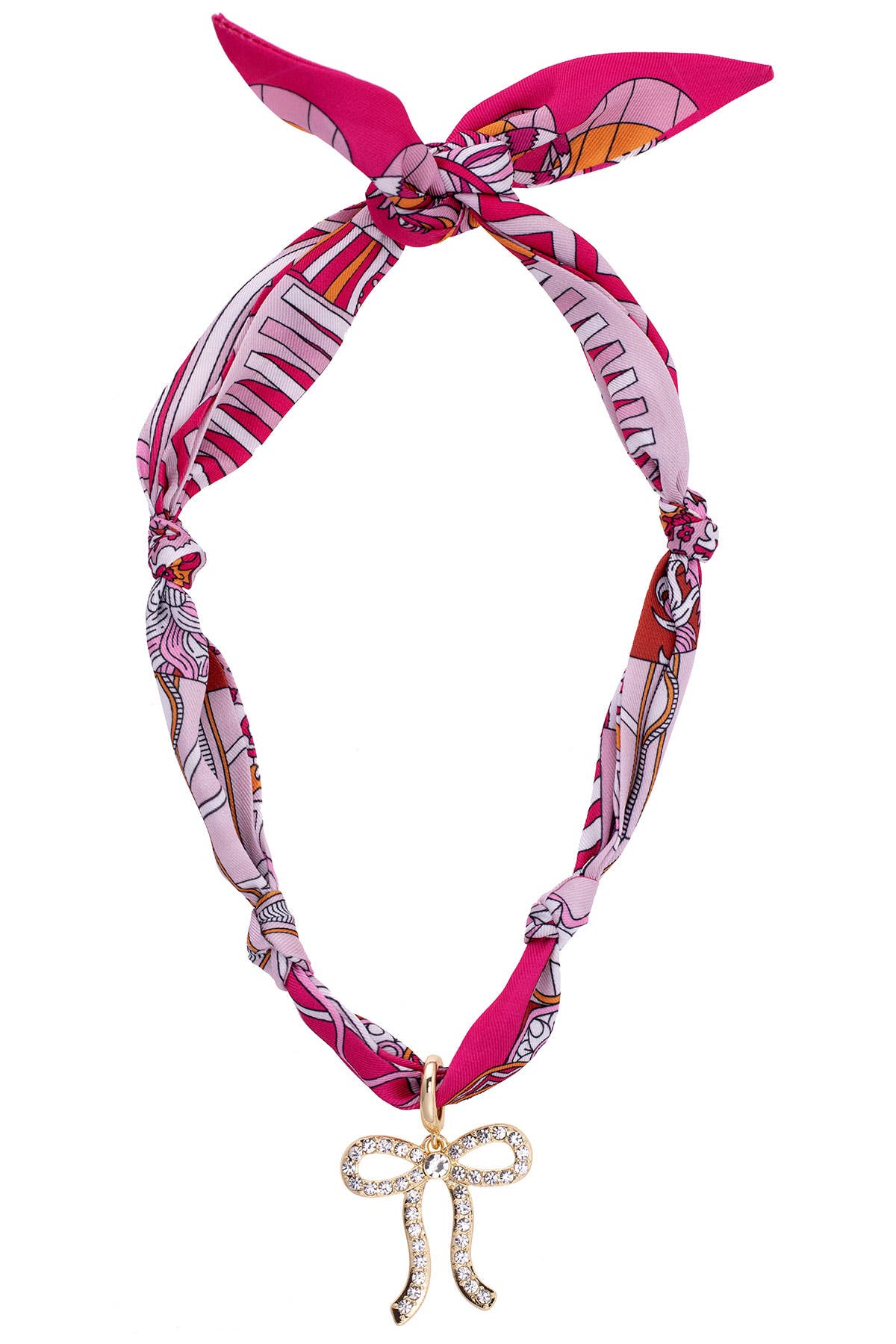 Cassie Pave Bow Scarf Necklace in Fuchsia/Orange/White | Canvas Style