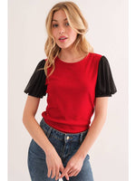 RED AND BLACK GEOGIA GAME DAY CONTRAST SHORT SLEEVE TOP-Ces Femme-Sissy Boutique