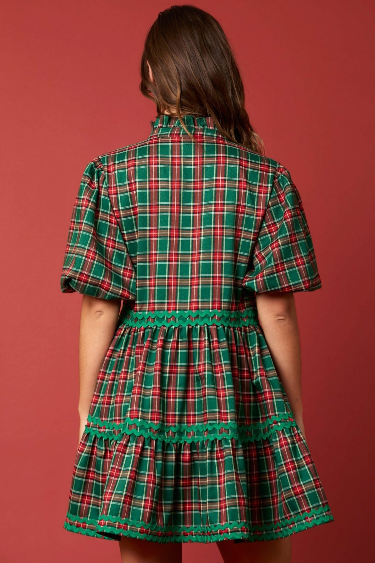 CHRISTMAS PLAID RIC-RAC TRIM MINI DRESS | Sissy Boutique
