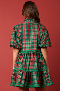 CHRISTMAS PLAID RIC-RAC TRIM MINI DRESS | Sissy Boutique