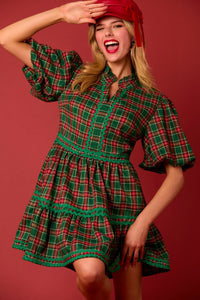 CHRISTMAS PLAID RIC-RAC TRIM MINI DRESS | Sissy Boutique