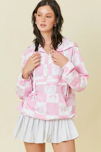 COQUETTE CHECKER RIBBON PRINT WINDBREAKER | Main Strip