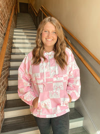 COQUETTE CHECKER RIBBON PRINT WINDBREAKER | Main Strip