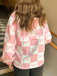COQUETTE CHECKER RIBBON PRINT WINDBREAKER | Main Strip